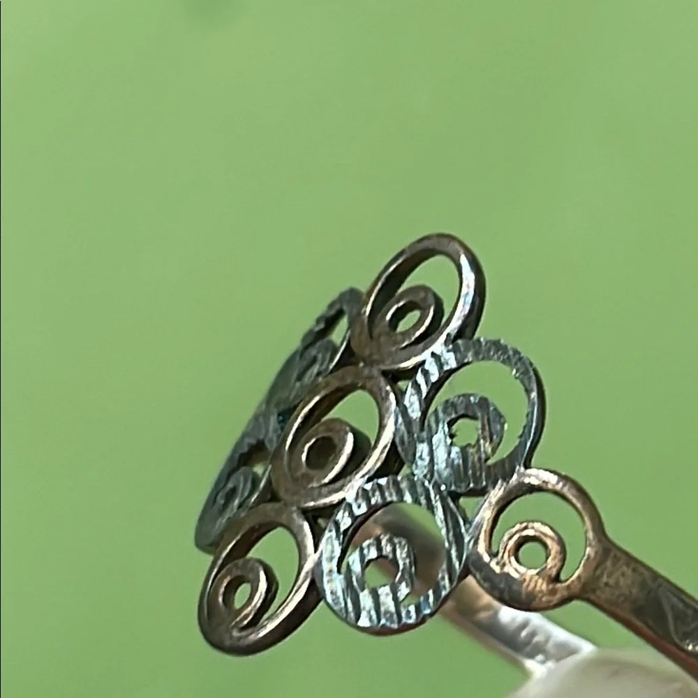 New Vintage Sterling silver Gold plated Ornate Dome Ring with Spiral Patterns